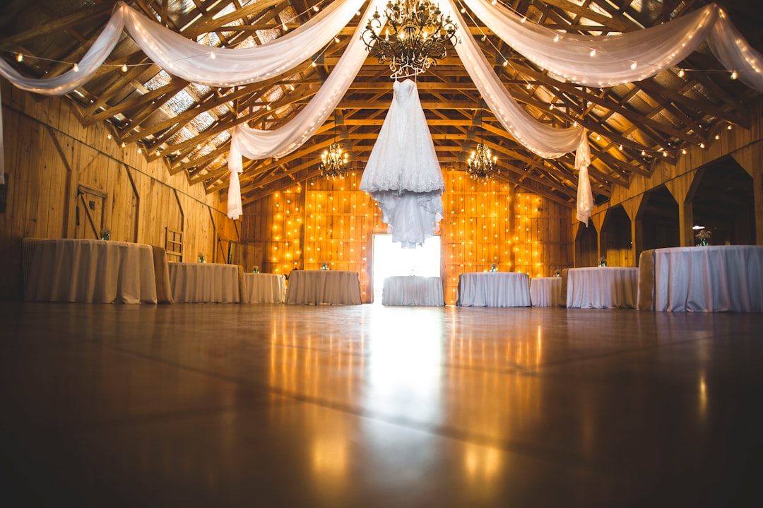 Elegant wedding venue interior with decorative lighting
