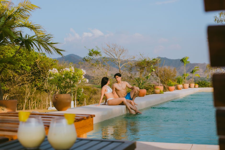 Couple enjoying a relaxing spa treatment at a tropical resort