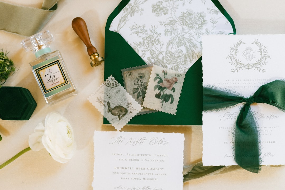 Wedding invitation and RSVP cards on a table